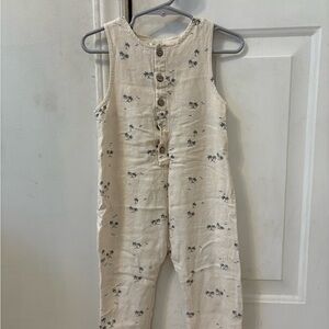 Rylee + Cru Cream Jumpsuit with Palm Print